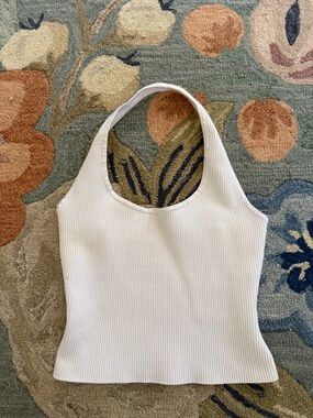 Babaton Ribbed White Halter Tank Top